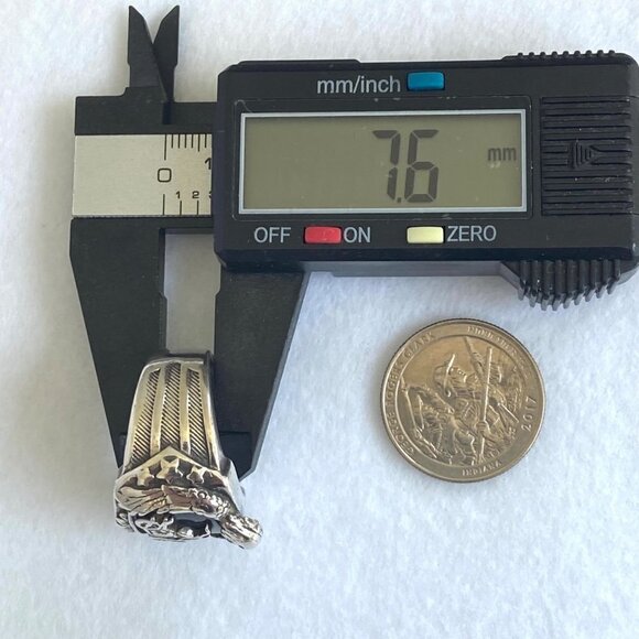 Sterling Silver 925 BGE Heavy Black Onyx Motorcycle Eagle Wide Band Ring Sz 9.5 - Picture 14 of 16